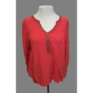 Spense Red Loose V-neck Blouse - Size L